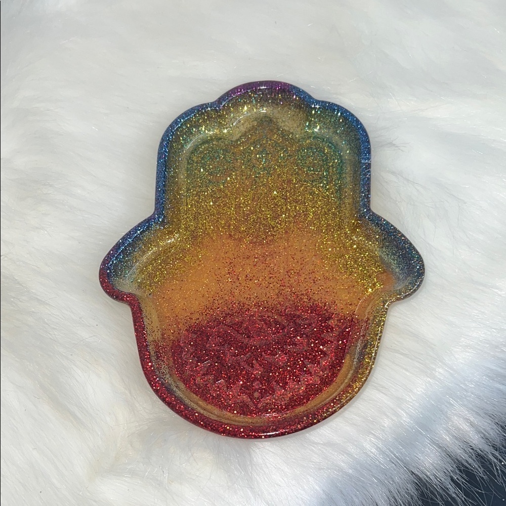 Multicolor Glitter Hamsa Trinket Dish